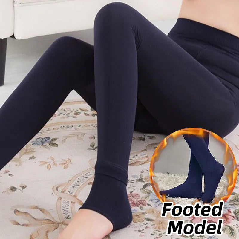 Leggings d'hiver chauds pour femmes, pantalons thermiques, collants polaires, pantalons doublés de chaussettes, collants en velours, effet peau, leggings en laine taille haute