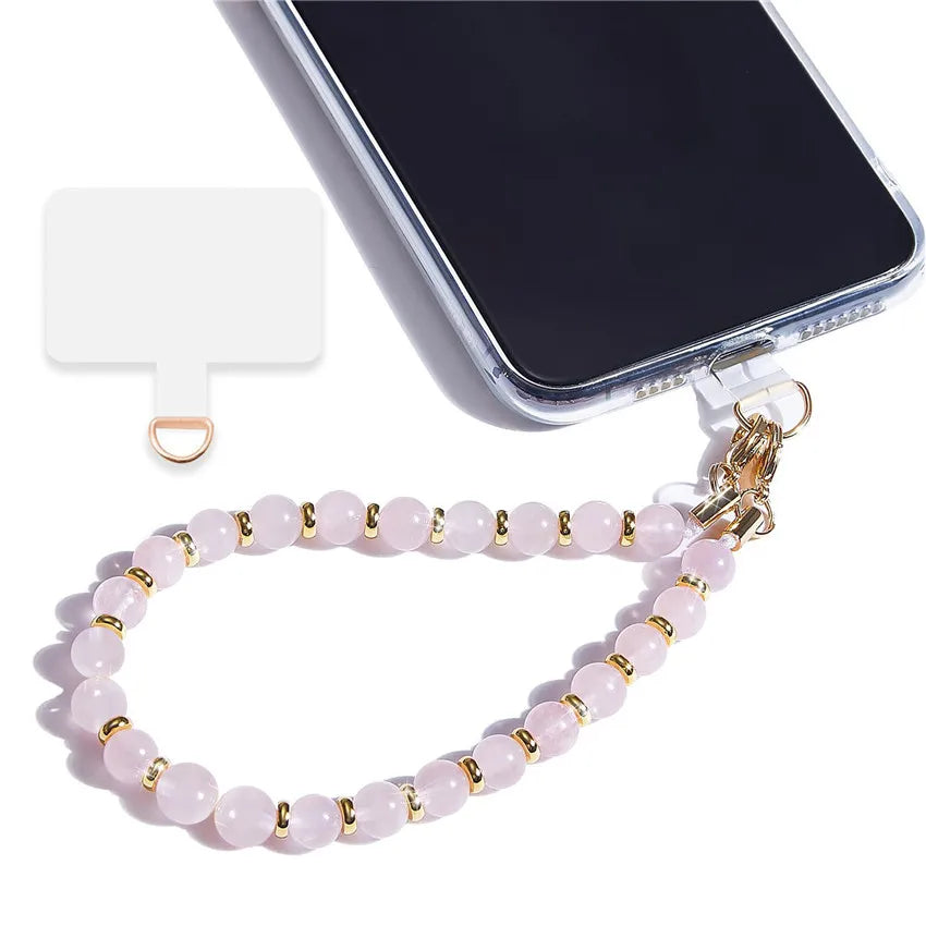 Marble Beaded Phone Wrist Strap, Detachable Cellphone Lanyard with Tether Tab, Hands-Free Wristlet Bracelet, Grip for Women