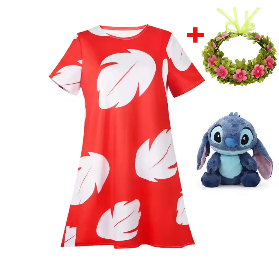 Lilo and Stitch Costume Girl Hawaii Costume Red Frock Halloween 2025 Lilo Vestido Summer Casual Robes