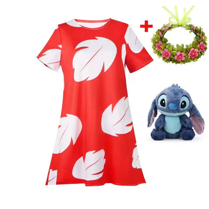Lilo and Stitch Costume Girl Hawaii Costume Red Frock Halloween 2025 Lilo Vestido Summer Casual Robes