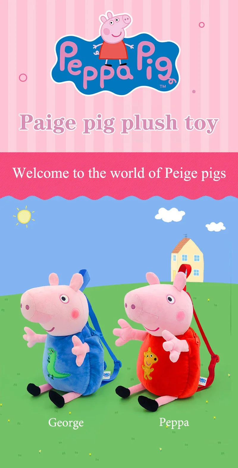 Peppa Pig Crossbody Bag Stereoscopic Doll Backpack Anime Knapsack Plush Coin Purse Toys George Round Pocketbook Children's Gifts