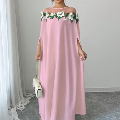 Robe longue de soirée élégante, à la mode, Chic, décoration florale, couleur unie, tempérament de printemps, robe longue ample