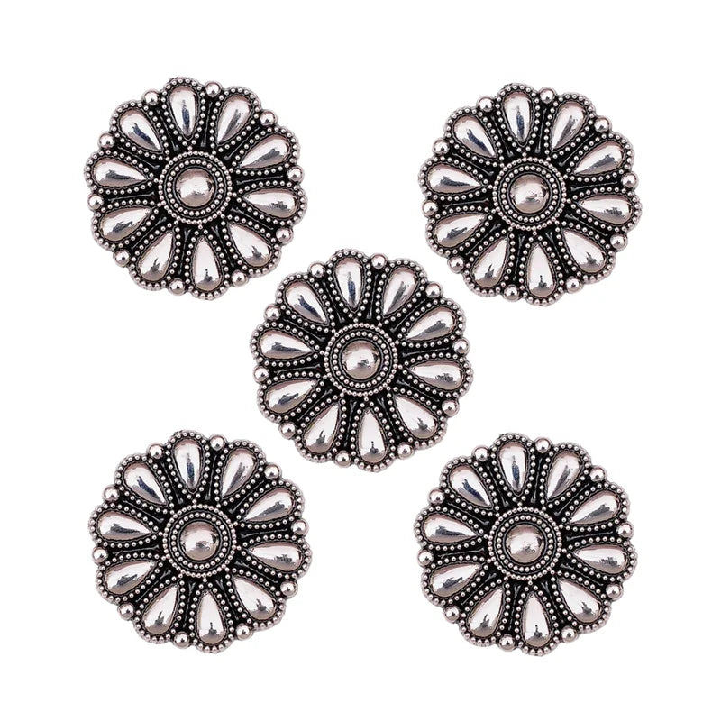 30mm Bright Silver Western Cowboy Horse Saddles Leathercraft Belt Bag Shoe Flower Conchos Buckle Screw Back Decoration Buttons