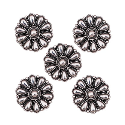 30mm Bright Silver Western Cowboy Horse Saddles Leathercraft Belt Bag Shoe Flower Conchos Buckle Screw Back Decoration Buttons