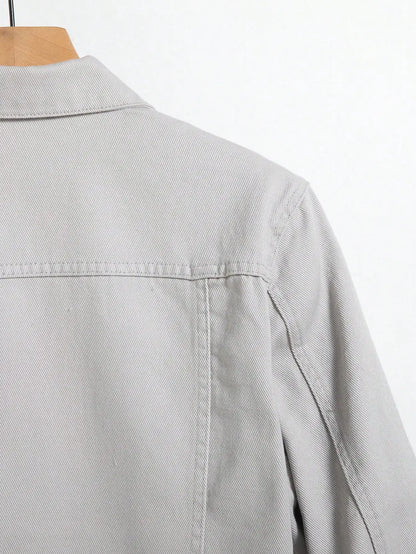 Men's denim jacket for spring and autumn. Gray denim coat. Versatile for daily casual wear. Fashionable and trendy.