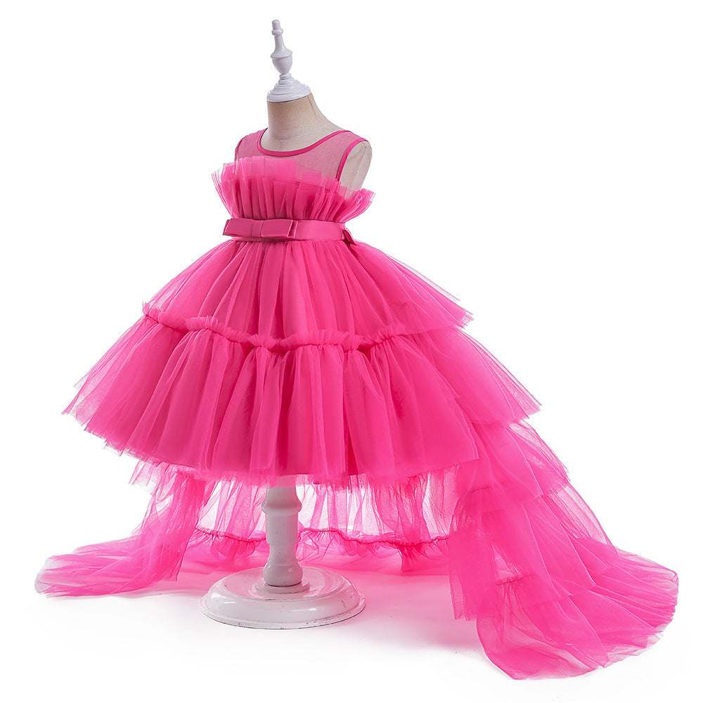 Formal evening gowns for children, elegant evening dresses for girls, with train, detachable princess dress