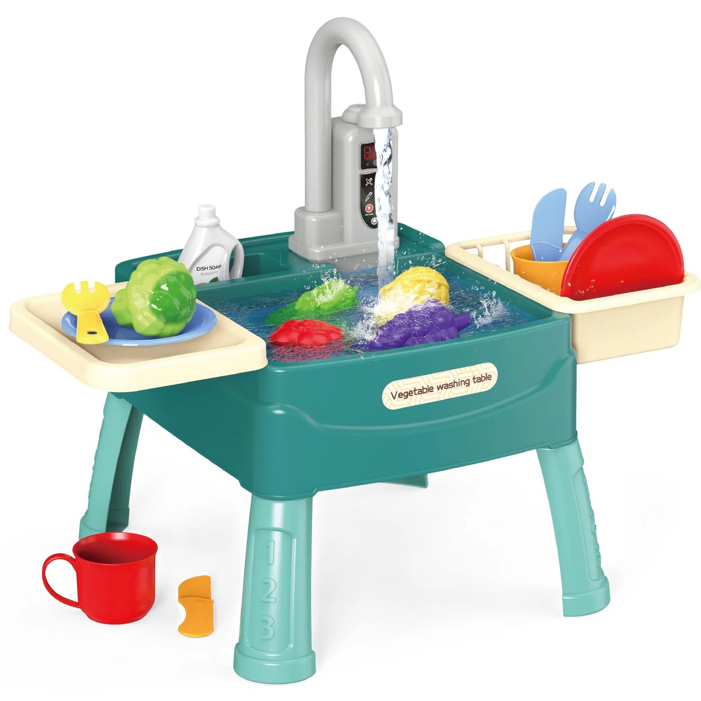 Jouets de jeu pour enfants à la maison Éducation précoce Simulation de cuisine Lave-vaisselle électrique Table de lavage de légumes avec sortie d'eau
