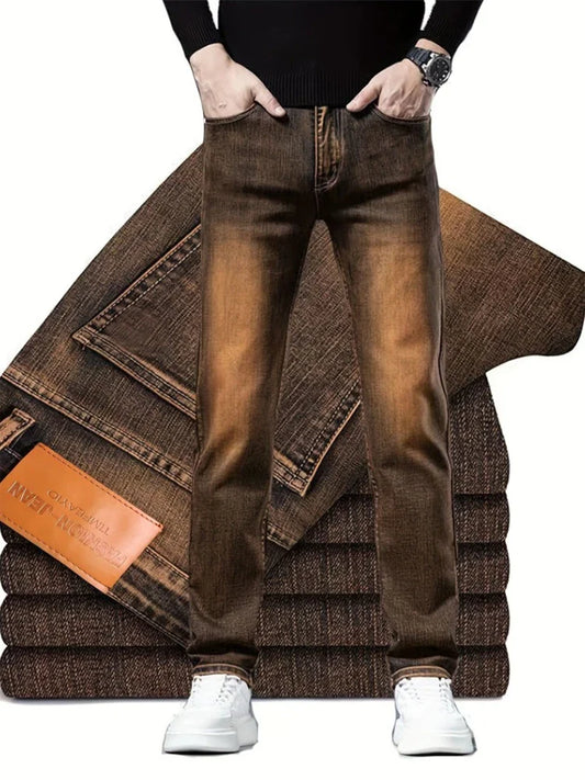 Straight Fashion Jeans Men's Stretch Vintage Washed Cowboy Trousers Casual Streetwear Gradient Color Breathable Denim Pants