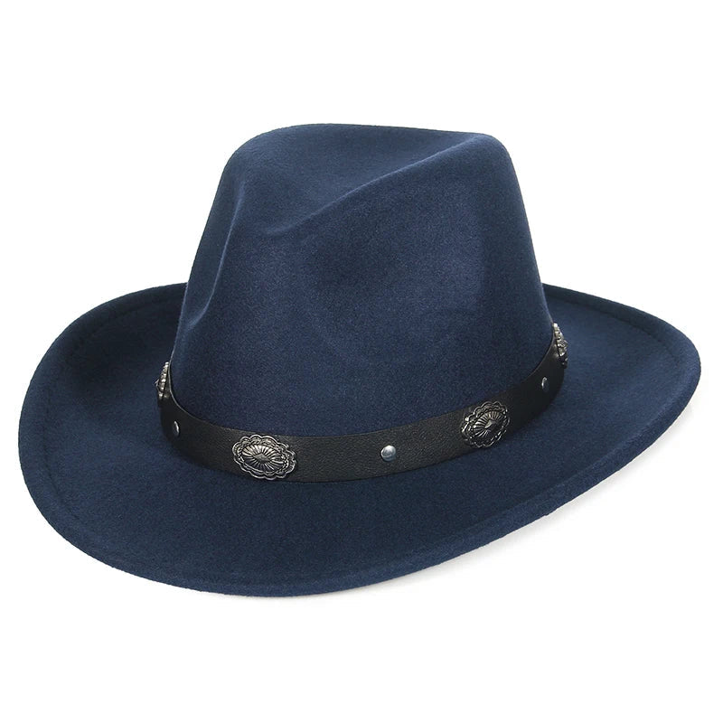 Western Cowboy Hat for Men and Women, Wide Brim Fedora Jazz Hats, Cowgirl Hat with Belt, Autumn and Winter