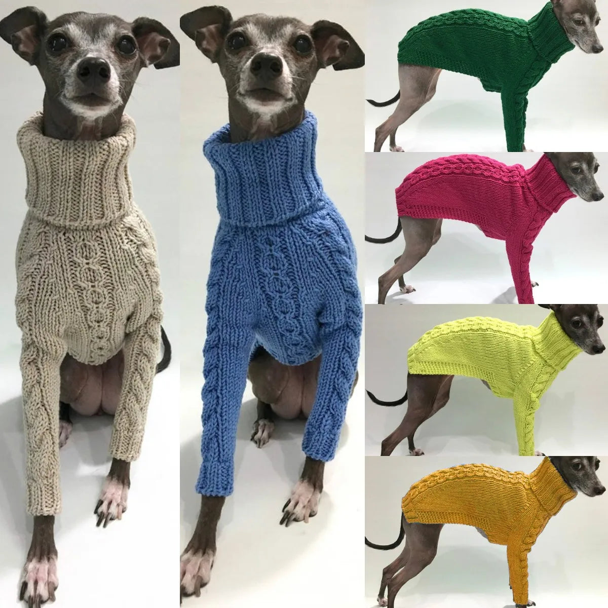Pull torsadé à col roulé pour chiens, lévriers italiens, manteau chaud pour chien, vêtements d'hiver pour chiens