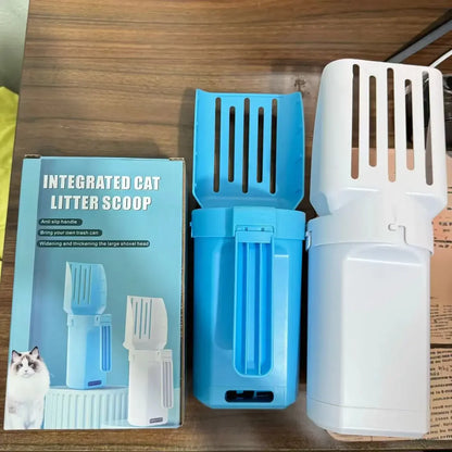 Pelle à litière pour chat, cuillère à litière Portable pour chat avec poubelle intégrée, grande pelle à litière, système d'élimination des merdes de chat