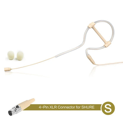 Casque beige à oreillette unique, microphone, fonctionnement mains libres, prise XLR 3,5 mm, 3 broches, 4 broches, avec bonnette de microphone