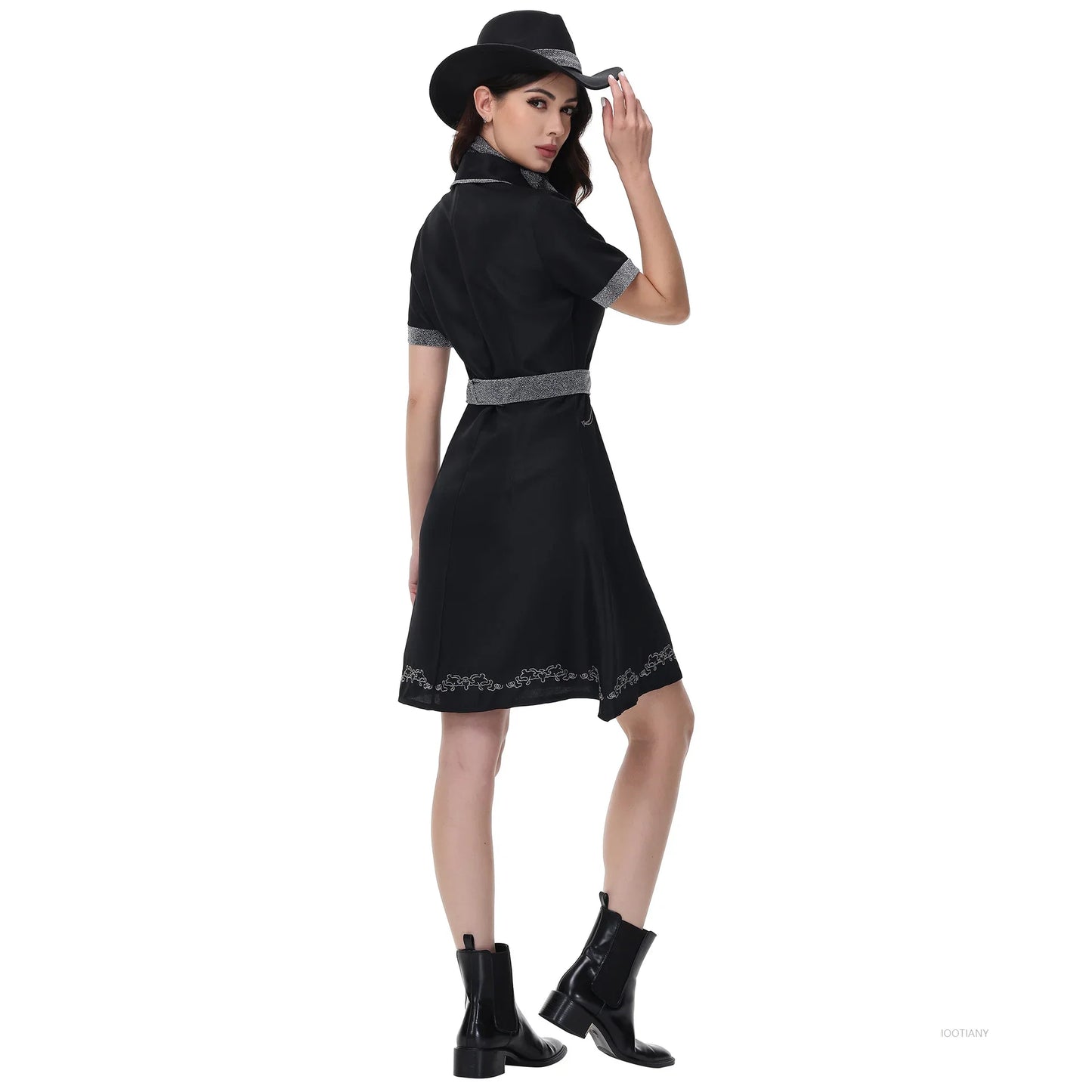 Costume de Cosplay de Cowgirl d'halloween pour femmes adultes, ensemble de robe fantaisie de fête de carnaval, Costume occidental noir pour spectacle sur scène