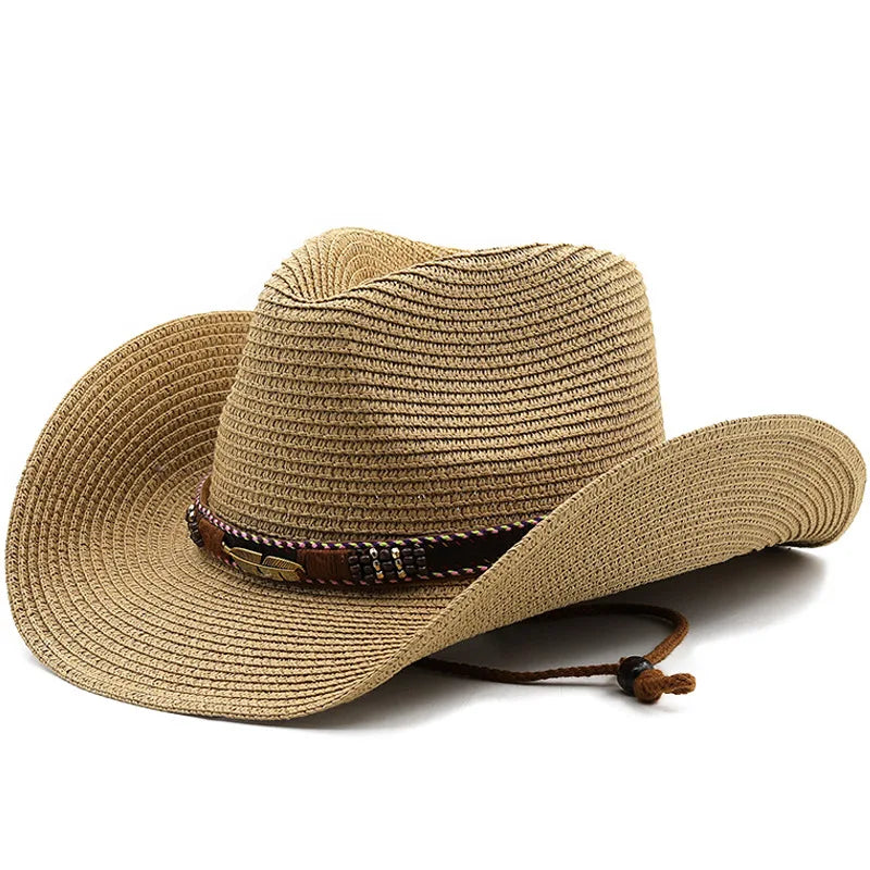 Chapeau de Cowboy d'été à large bord pour femmes et hommes, chapeaux de paille de Cowgirl occidentale, robe de mode, couvre-chef de fête, casquette unisexe