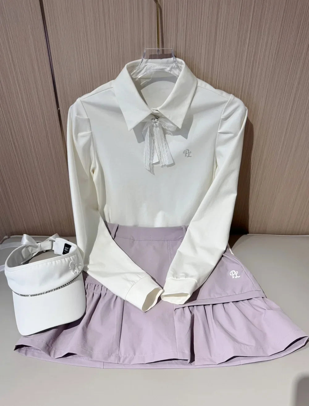 PL Golf Women New Autumn Top Puff Long Sleeve Polo Shirts Elegant Korean Style T-shirts Lady Pleated Golf Cargo Skirt with Short