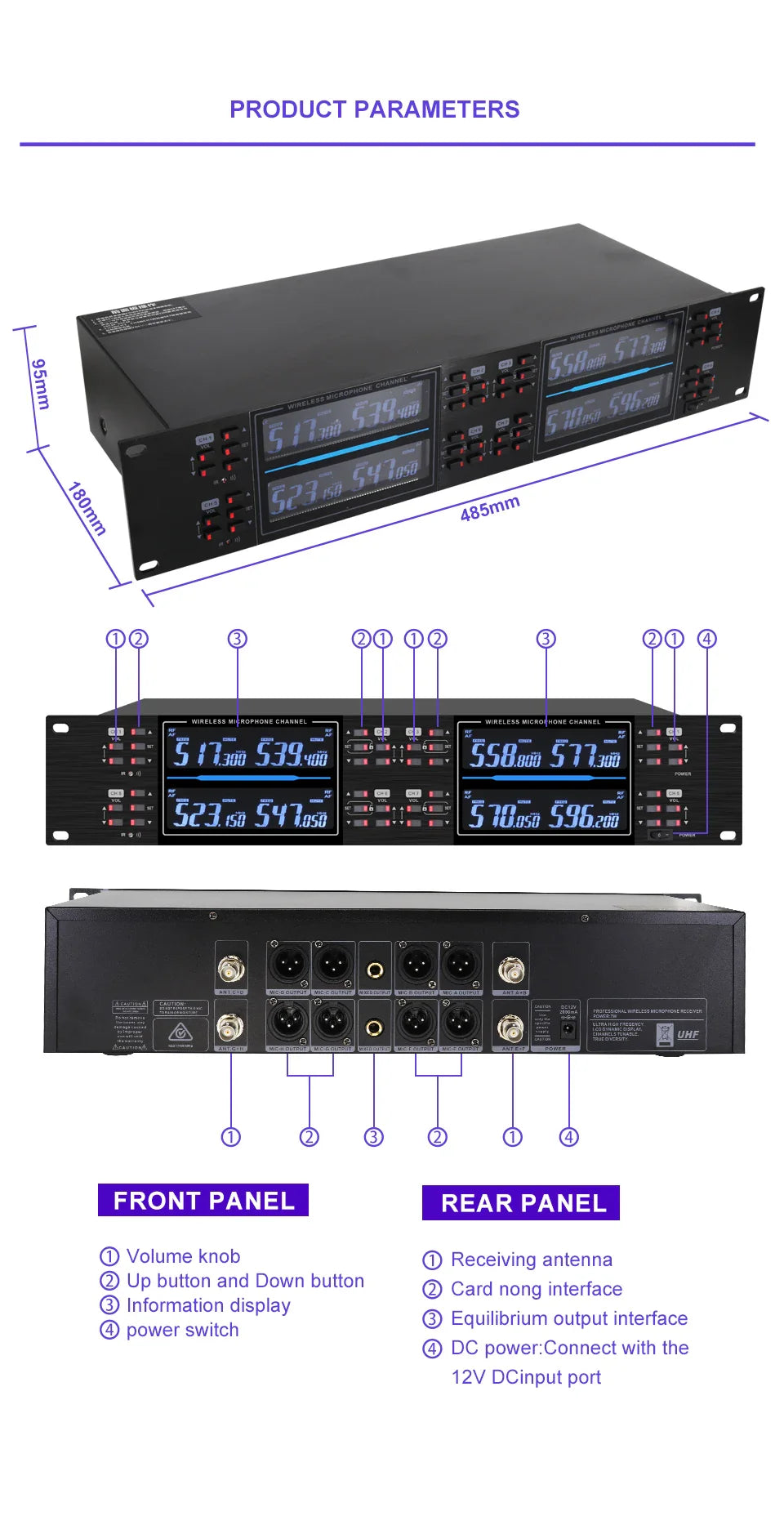 KATELEIYU UHF High end karaoke stage performance, wedding family KTV, party professional 8-channel wireless microphone system