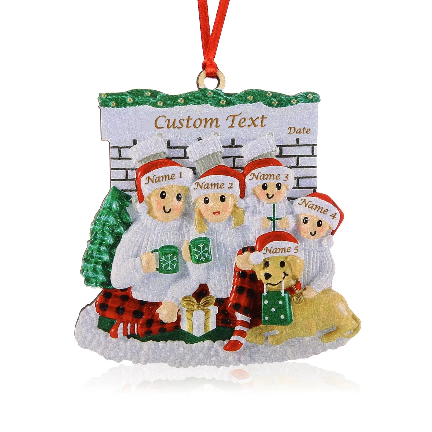 Wood Custom Family And Dog Christmas Ornament Personalized Name Engraved Pendant Xmas Gift for Family Christmas Tree Decorations