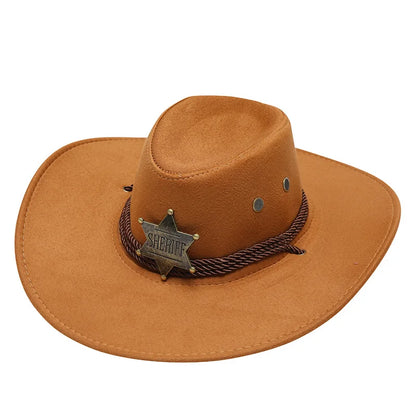 Western Wild West Sheriff Hat With Five Star Party Costume For Men Lady Jazz Cowgirl Wide Cowboy Hat Unique Star Badge Decors