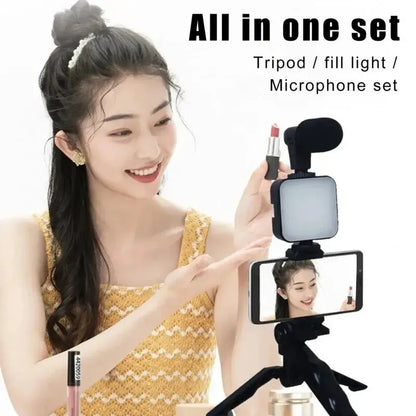 Smartphone VzonKit avec trépied, support de téléphone, mini microphone, lumière de remplissage LED, démarreur pour TikTok, diffusion en direct, vidéo prometteuse