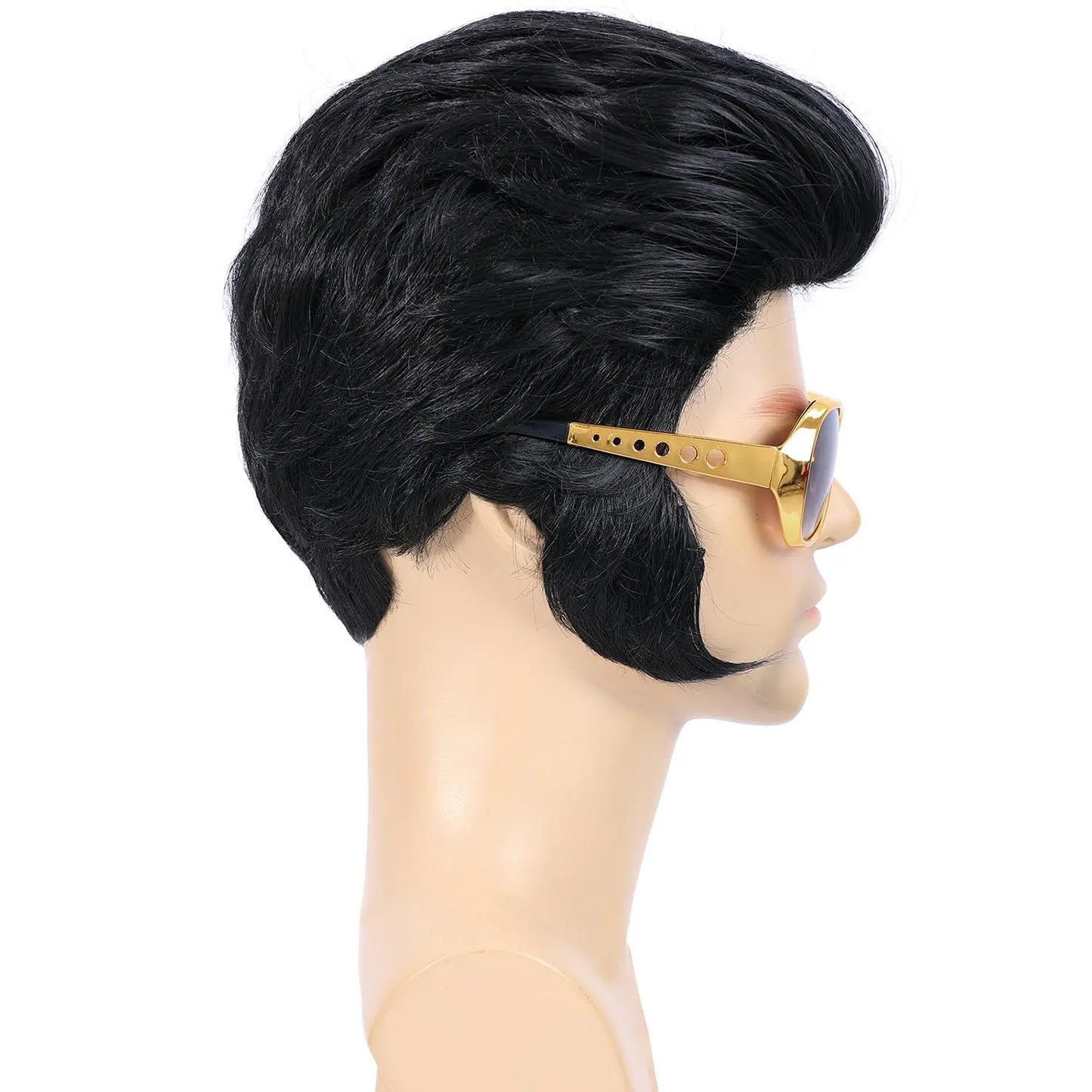 Perruque Synthétique Légendaire Rock Années 50 60 pour Hommes Perruque Elvis Perruque de Chanteur Rocker des Années 1950 avec Accessoires pour Cosplay Fête d'Halloween