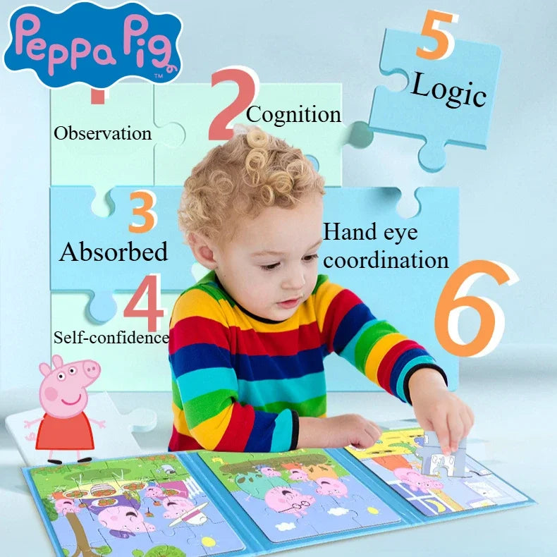 Kawaii Peppa Pig Magnetic Puzzle Children Cute Cartoon Anime Baby Early Education Advanced Magnetic Puzzle Books Toy Girls Gifts