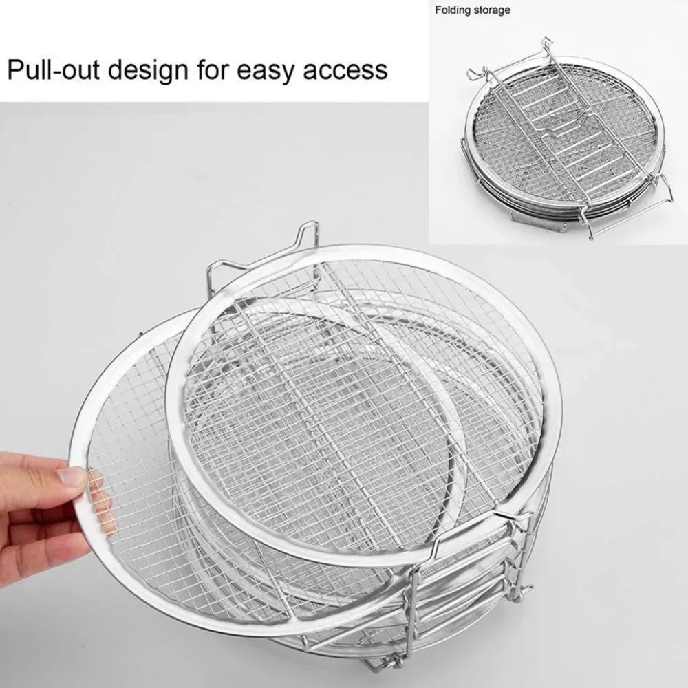 Air Fryer Grill Stand with Five Stackable Layers, Food Grade Stainless Steel Dehydrator Rack Accessories