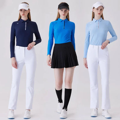 AW Golf Women's Simple Polo Shirt Long-sleeved T-shirt Quick-drying Breathable Sports Jersey Spring Autumn Golf Clothing Suit