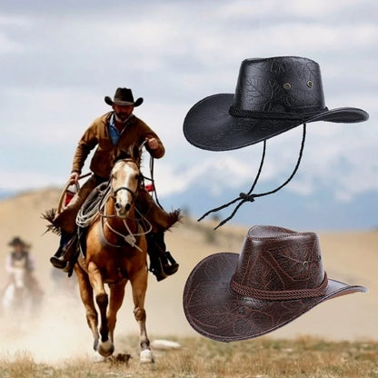 New Cowboy Knight Hat Women Men Leather Caps Western Sun Hats Gentleman Jazz Vintage Cap Large Grassland Summer Autumn Visors