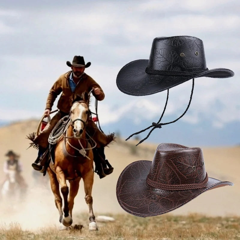 Nouveau Chapeau de Chevalier Cowboy Femme Homme Casquettes en Cuir Chapeaux de Soleil Western Gentleman Jazz Casquette Vintage Grande Prairie Visières d'Été Automne