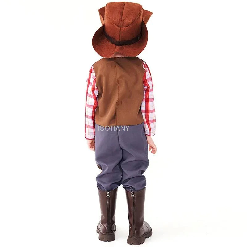 2024 Déguisement de cowboy Western Gilet de vache Body imprimé Garçon Halloween Shérif Costume de scène
