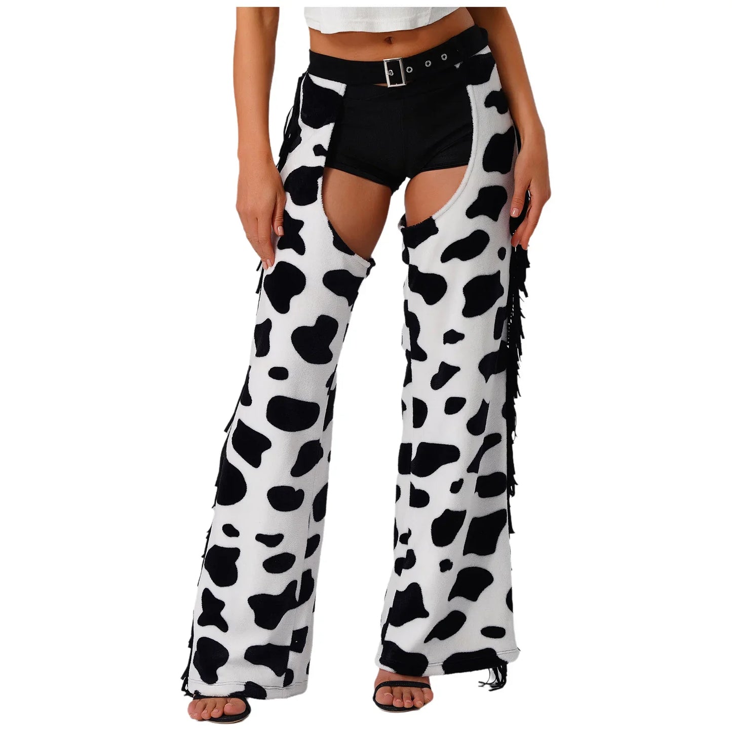 Pantalon Long en flanelle pour femmes, avec pompon latéral, taille, entrejambe ouvert, vélo, équitation, Cowgirl, Costume Cospaly d'halloween