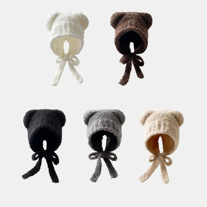 Chapeau en laine avec oreilles d'ours pour femme, bonnet de protection des oreilles à lacets, bonnets de bombardier pour l'extérieur, chaud, mode, cadeau de nouvel an, automne, hiver