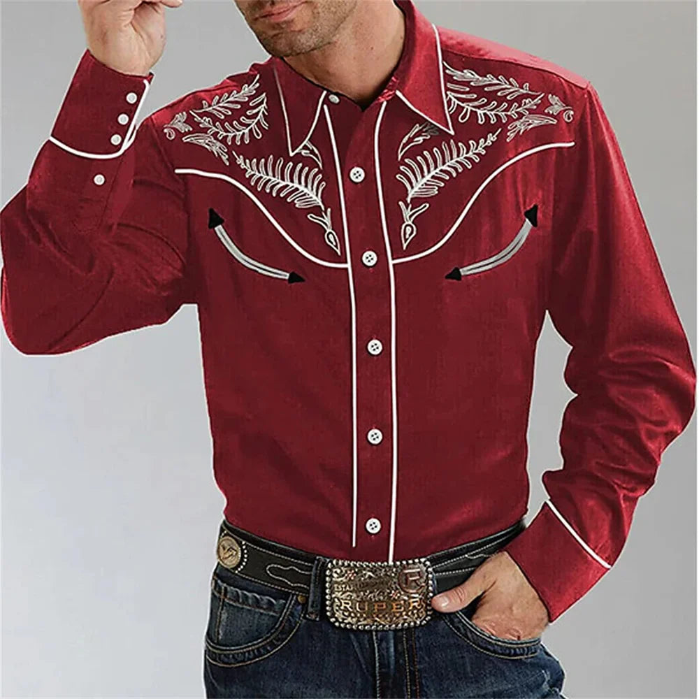 Chemise de style occidental pour hommes, motif d'instrument de musique, imprimé bouton à manches longues de rue, vêtements de sport de rue à la mode