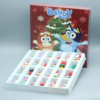 Bluey Figure Christmas Advent Calendar 24pcs Set Blind Box Birthday Gift Kawaii Blue Dog Anime Figural Action Pvc Model Kid Toy