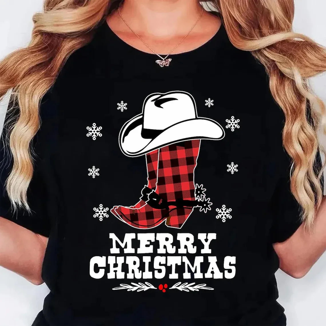 Bottes chemises de noël Western Cowgirl vacances t-shirt décontracté à manches courtes haut vêtements pour femmes dessin animé Streetwear Y2k vêtements
