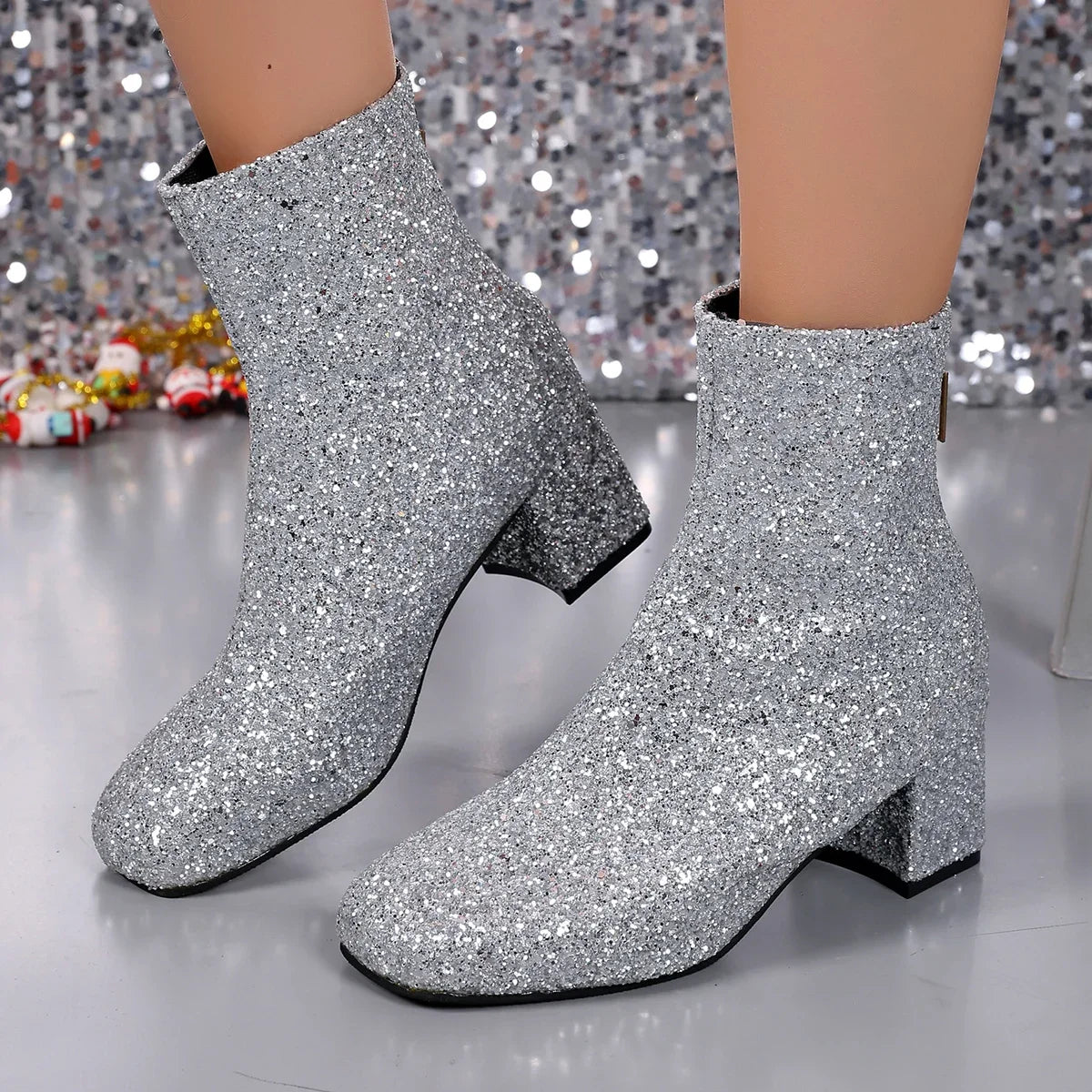 Bottines tendance pour femme, bottines brillantes, tendance, décontractées, talons hauts, chaussures de luxe, de créateur, collection hiver 2025