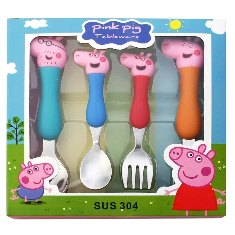 Peppa Pig Vaisselle Fourchette Cuillère Poupée Articulée Jouet George Pig Papa Maman Dessin Animé Motif Fête Jouets Cadeaux pour Garçons et Filles