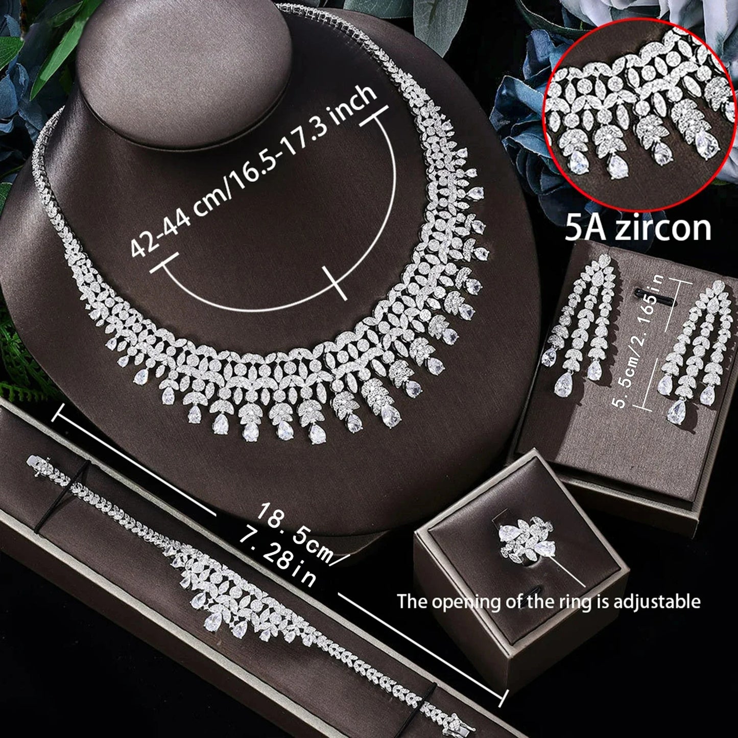 2024 Hot selling 4-piece Bride Wedding Jewelry Set with Cubic Zirconia Dubai Luxury Jewelry Set