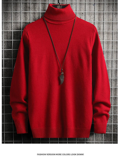 Pulls Hommes Chandails Tricotés Col Roulé Couleur Unie Épaisse Décontractée Manches Longues Haut Tricoté Épissé Pull Coupe Slim Automne Hiver