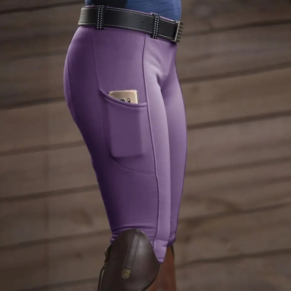 Clothes Anti-pilling Equestrian Pants Slim Elastic Horse Racing Trousers Skinny with Phone Pocket Equestrian Breeches Camping