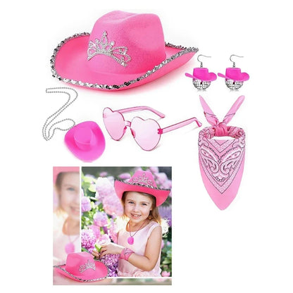 Chapeau cow-girl rose avec bandana lunettes soleil, accessoires WesternCostume pour femmes filles, fournitures