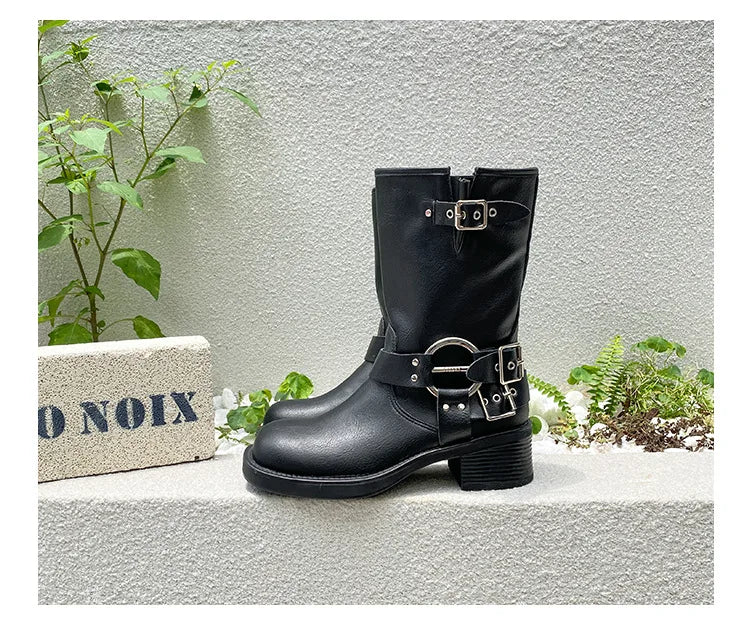 Designer Luxury Brand Retro Real Leather Brown Cropped Cowboy Boots Chunky Heel Sleeve Square Punk Style Botas Mujer Hot Selling
