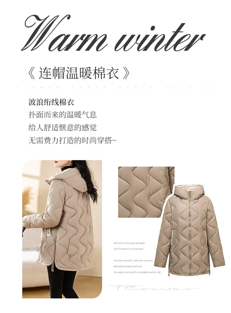 2024 New Winter Jacket Parkas Women Coat Fur Collar Hooded Overcoat Female Jacket Parka Thick Warm Cotton Padded Outwear