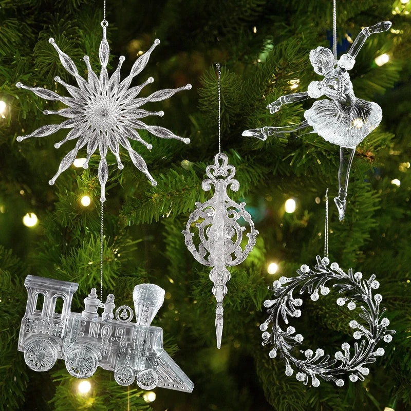 Arbre de noël Transparent flocon de neige suspendus ornements pendentif acrylique 2025 décoration de noël pour la maison cadeaux Navidad nouvel an 2026