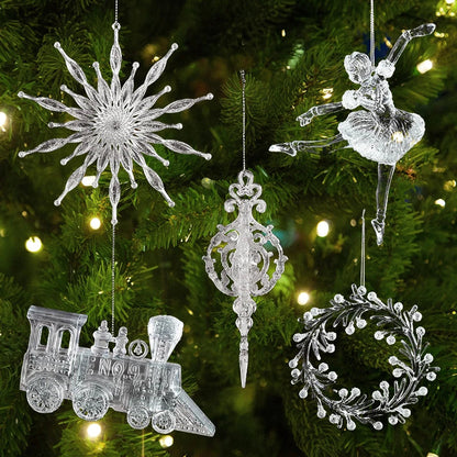 Arbre de noël Transparent flocon de neige suspendus ornements pendentif acrylique 2025 décoration de noël pour la maison cadeaux Navidad nouvel an 2026