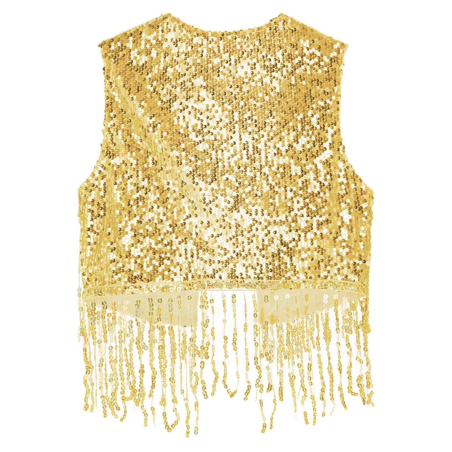 Mens Cowboy Western Costume Shiny Vintage 70s Disco Costumes Fringe Sequin Waistcoat Sleeveless Open Front Cropped Vest Cardigan