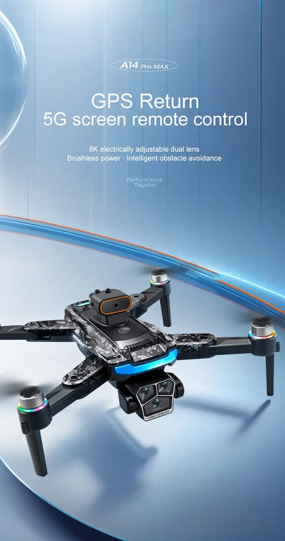 Xiaomi A14 pro Max Drone 8k HD double caméra GPS sans brosse flux optique évitement d'obstacles 4.5 pouces grand écran Uav Rc 20000m nouveau