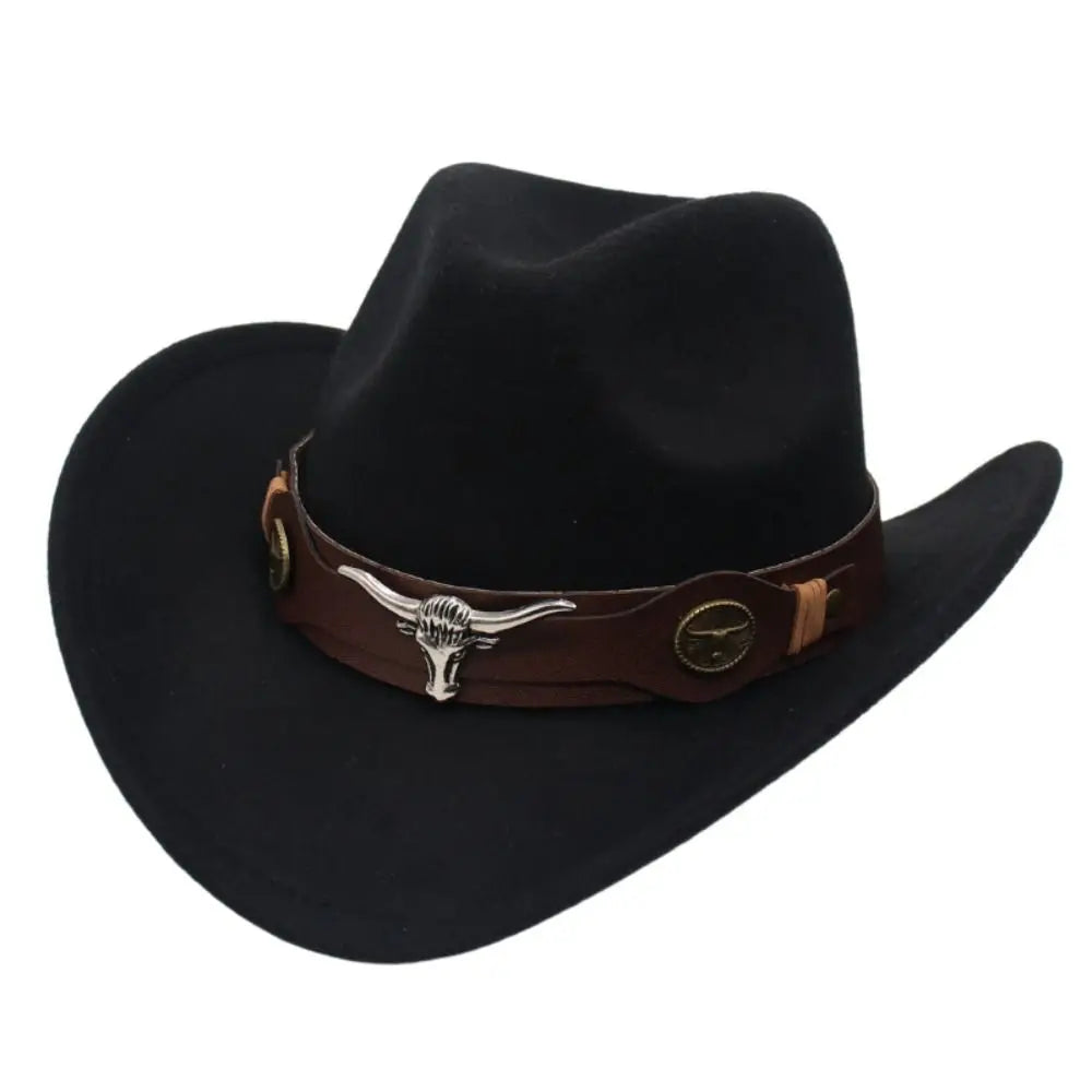 Chapeau de Cowboy occidental en laine Cool, chapeau de Jazz à large bord, couleur unie, chapeau de Cosplay de fête, casquettes de visière d'extérieur