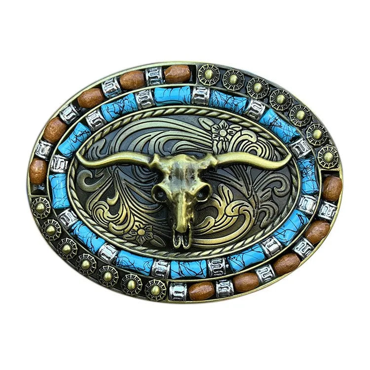 New Western Cowboy Smooth Buckle Personalized Creative Belt Buckle Head Relief Large Flower Bull Head Belt DIY Accessories