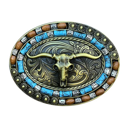 New Western Cowboy Smooth Buckle Personalized Creative Belt Buckle Head Relief Large Flower Bull Head Belt DIY Accessories
